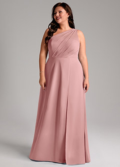 Azazie Phaedra Abiti da Damigella Abito A-Line in Chiffon Monospalla Rosa Polverosa image8
