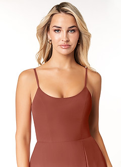 Azazie Moira Robes de demoiselle d'honneur Robe Trapèze en Mousseline de soie Décolleté Auburn image6