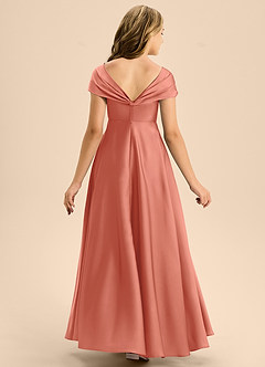 Azazie Rowena Junior Salmon Pink A-Line Bow Stretch Satin Dress image5
