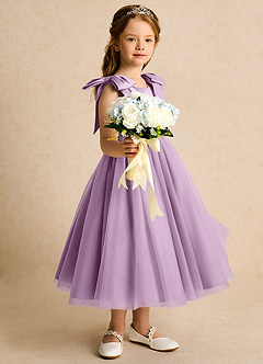 Azazie Serene Abiti da Ragazza di Fiori Abito Principessa in Raso Opaco Fiocco Glicine image5