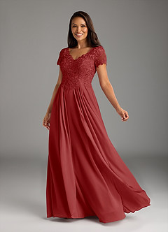 Azazie Dunja Mother of the Bride Dresses Rust A-Line V-Neck Lace Chiffon Dress image2