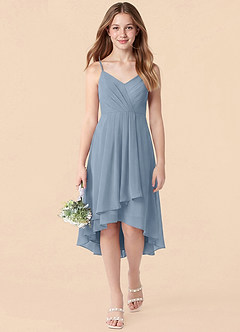 Azazie Mariam Junior Dusty Blue A-Line Pleated Chiffon Dress image1