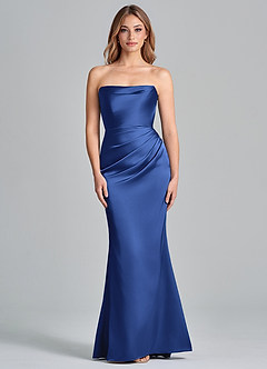 Azazie Olea 신부 들러리 드레스 인어 스트랩리스 스트레치 새틴 바닥 길이 드레스 image3