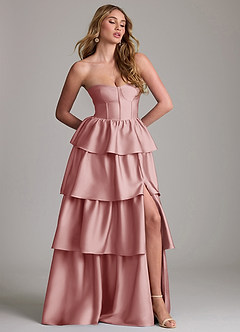 Azazie Faye Bridesmaid Dresses Dusty Rose A-Line Ruched Stretch Satin Dress image4