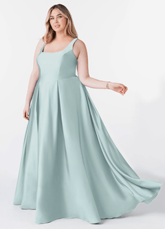 Azazie Neve Bridesmaid Dresses Mist Ball-Gown with Pockets Stretch Satin Dress image9