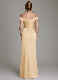 Azazie Teyana Bridesmaid Dresses Gold Sheath Off the Shoulder Stretch Satin Dress image7