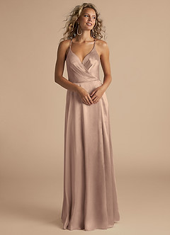 Azazie Davis Brautjungfernkleider A-Linie Plissee Metallischer Satin Kleid Taupe image4