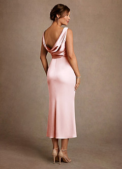 Azazie Mazhe 신부의 어머니 드레스 A라인 주름진 스트레치 새틴 티 길이 드레스 image2