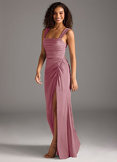 Azazie Jesaphine Bridesmaid Dresses Vintage Mauve Sheath Bow Stretch Satin Dress image6