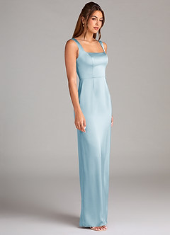 Azazie Flori Bridesmaid Dresses Sky Blue Sheath Side Slit Stretch Satin Dress image3