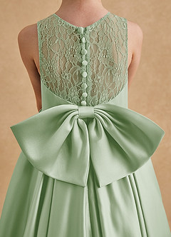 Azazie Sammy Flower Girl Dresses Dusty Sage A-Line Lace Matte Satin Dress image6