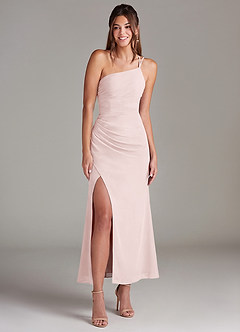 Azazie Eren Bridesmaid Dresses Blushing Pink Mermaid One Shoulder Chiffon Dress image3