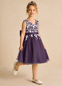 Azazie Butterfly Flower Girl Dresses Plum A-Line Lace Dress image3