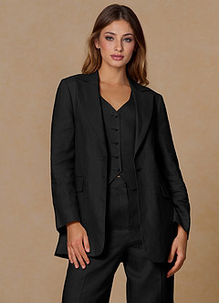 front Belicia Black 100% Linen Blazer