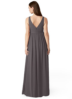 Azazie Yetta Maternity Bridesmaid Dresses A-Line V-Neck Gathered Chiffon Floor-Length Dress image2