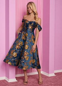 Barbie™ ❤ AZAZIE 4014 Midi Klänning Förgylld Blå image5