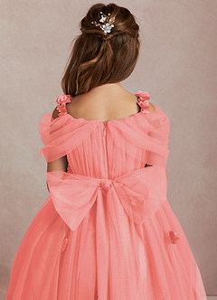 Azazie Shaylee Flower Girl Dresses Coral A-Line Off the Shoulder Tulle Dress image5