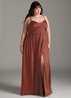 Azazie Alia Bridesmaid Dresses Auburn A-Line Pleated Stretch Satin Dress image19