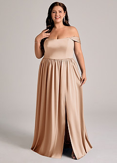 Azazie Calianna Bridesmaid Dresses English Rose A-Line Off the Shoulder Stretch Satin Convertible Dress image13