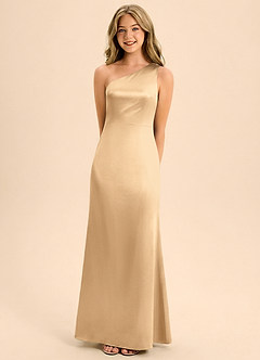 Azazie Eulalie Junior Abito Sirena in Raso Elasticizzato Fiocco Oro image4