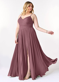 Azazie Vini At-home Try On Dresses Matcha A-Line V-Neck Pleated Chiffon Dress image10