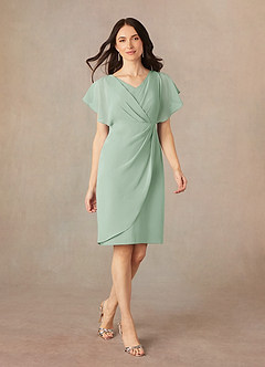 Azazie Julia Final Sale Agave Sheath V-Neck Pleated Chiffon Dress image1