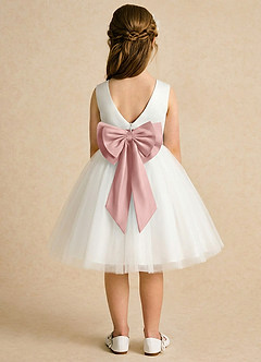 Azazie Sosie Flower Girl Dresses Ivory Rose Gold A-Line Pleated Tulle Dress image1