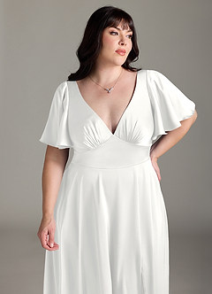 Azazie Kimber Bridesmaid Dresses White A-Line Ruched Stretch Satin Dress image5