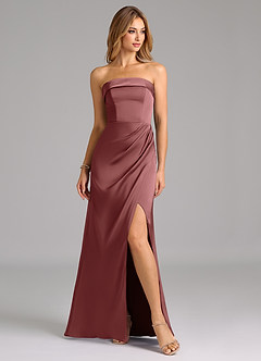 Azazie Aretha Bridesmaid Dresses Amethyst A-Line Strapless Stretch Satin Convertible Dress image5