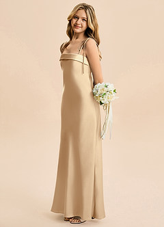 Azazie Willa Junior Vestido de Champán de Satén Elástico de Corte en A con Lazo image3