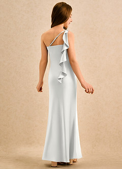 Azazie Almond Girls Formal Flower Girl Dresses White Sheath One Shoulder Stretch Satin Dress image1
