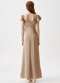 Azazie Omari Junior Taupe A-Line Pleated Stretch Satin Dress image7
