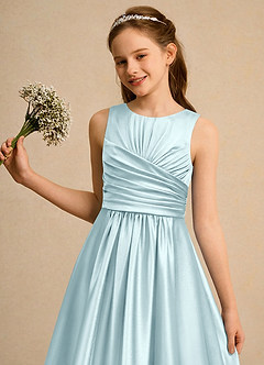 Azazie Ducky Girls Formal Flower Girl Dresses Cloud Blue A-Line Pleated Stretch Satin Dress image6