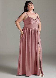 Azazie Zeya Bridesmaid Dresses Dusty Rose A-Line Pleated Stretch Satin Dress image11