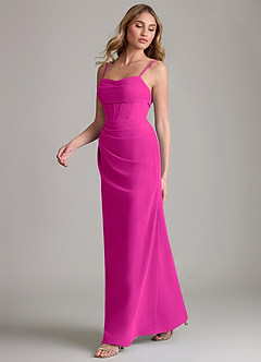 Azazie Mai Vestidos de damas de honor Vestido de Fucsia de Gasa de Corte Recto con Plisado image4