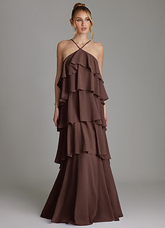 Azazie Deena Bridesmaid Dresses Ganache A-Line Ruched Chiffon Dress image1
