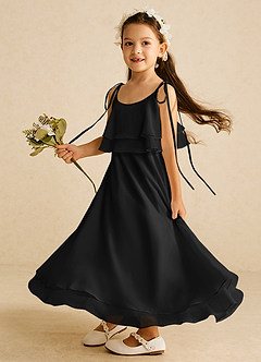 Azazie Temi Flower Girl Dresses Black A-Line Spaghetti Strap Chiffon Dress image1