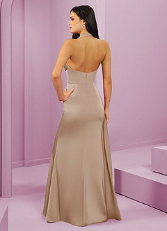 Barbie ♥ Azazie Robes de demoiselle d'honneur Robe Sirène en Satin extensible Plissée Taupe image7