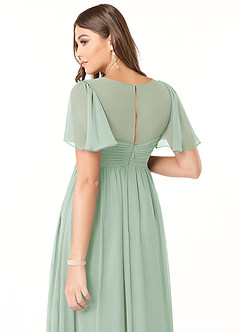 Azazie Verna Brautjungfernkleider für Schwangere A-Linie V-Hals Gerüscht Chiffon Bodenlänge Kleid image6