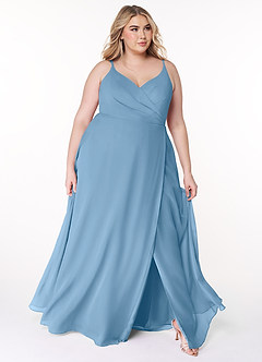 Azazie Lennon Bridesmaid Dresses Steel Blue A-Line Lace Chiffon Dress image9