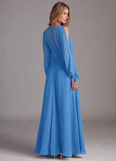 Azazie Matilda Robes de demoiselle d'honneur Robe Trapèze en Mousseline de soie Manche longue Geai Bleu image2