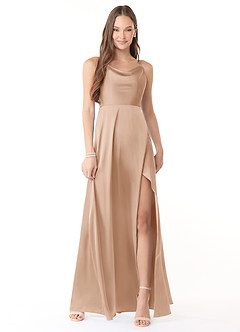 Azazie Naomie Abiti da Damigella Abito A-Line in Raso Elasticizzato con Scollo a Cappuccio e Spacco Laterale Rosa Inglese image1
