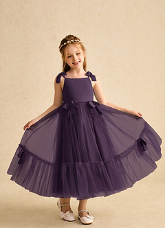 Azazie Jaci Flower Girl Dresses Plum A-Line Spaghetti Strap Chiffon Dress image4