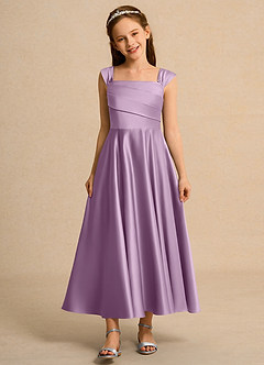Azazie Bundle Girls Formal Flower Girl Dresses Wisteria A-Line Pleated Matte Satin Dress image1
