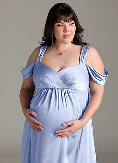 Azazie Rhea Brautjungfernkleider für Schwangere A-Linie Schulternfrei Gefaltet Stretch-Satin Bodenlänge Kleid image12