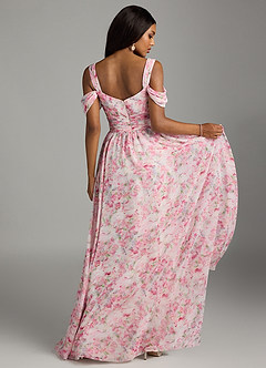 Azazie Lianne Vestidos de damas de honor Vestido de Acuarela Abstracta Floral de Gasa de Corte en A con Vestidos sin tirantes image6
