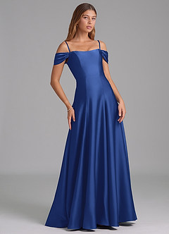 Azazie Seriana Jurken voor bruidsmeisjes Converteerbaar Jurk van Stretch Satijn met A-Lijn Off the Shoulder Koningsblauw image6