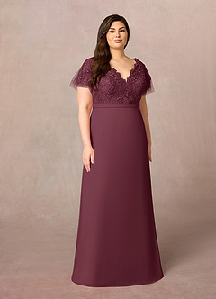Azazie Singer Mother of the Bride Dresses Cabernet A-Line V-Neck Lace Chiffon Dress image7