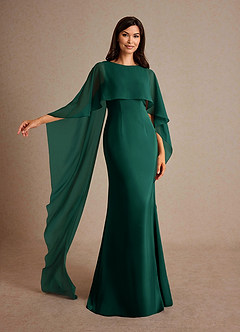 Azazie Milfred vestidos de madre de la novia Vestido de Esmeralda de Satén Elástico de Recto con Cuello de barco image4