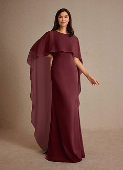 Azazie Milfred Mother of the Bride Dresses Cabernet Sheath Boatneck Stretch Satin Dress image3